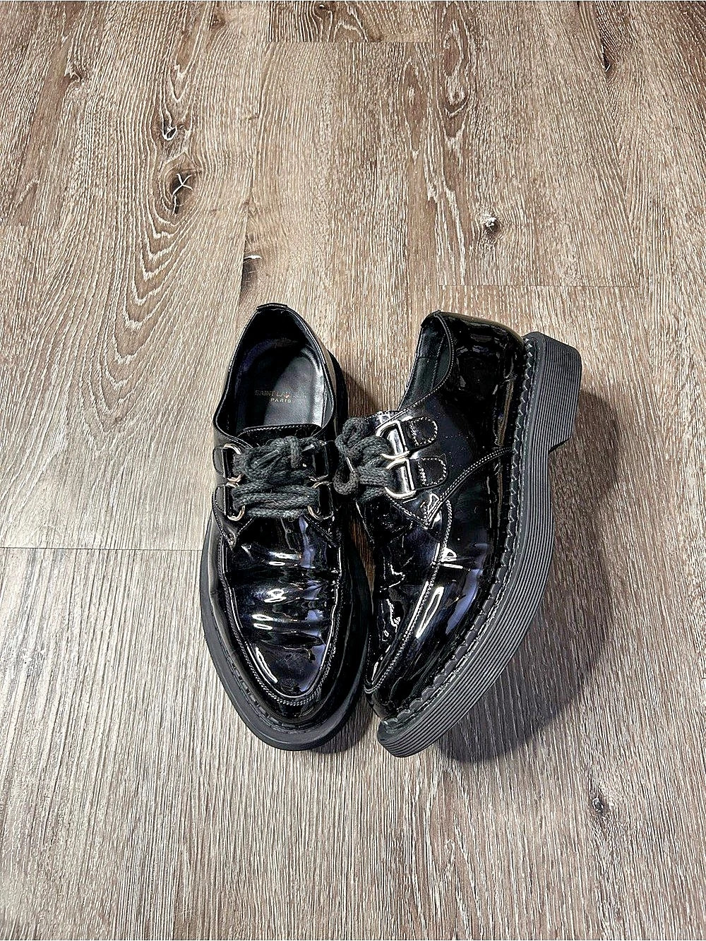 Saint Laurent Patent Leather Creeper Derby Shoes in Black